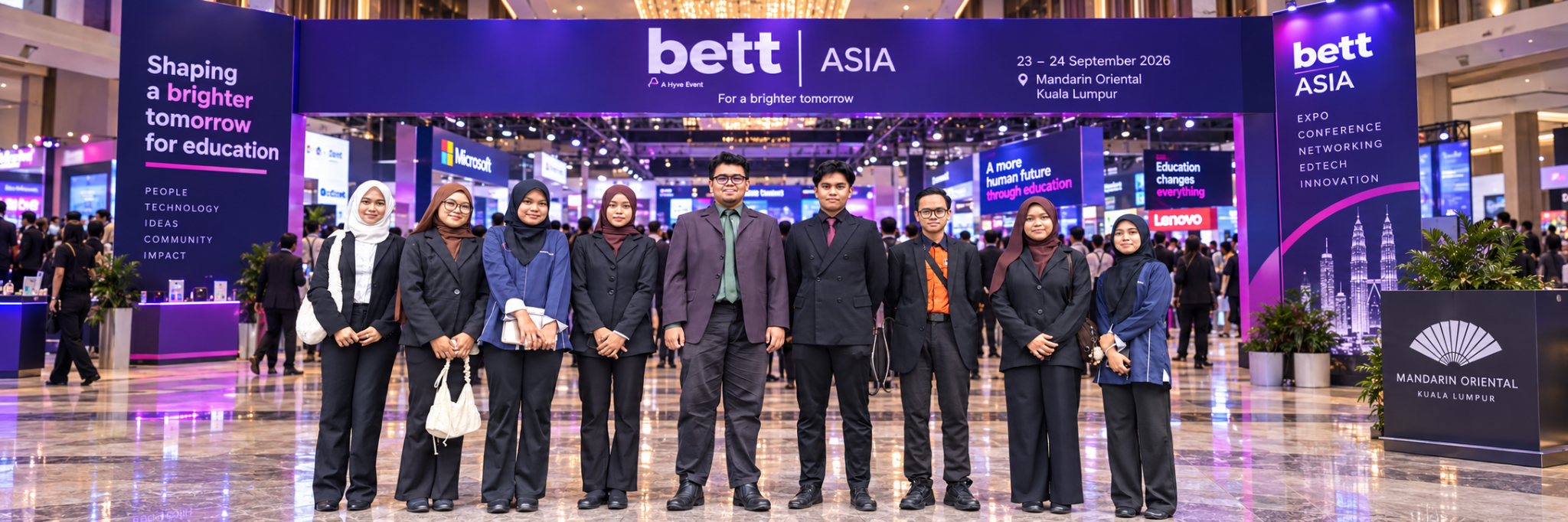 KVKS students and lecturer at the entrance to Bett Asia 2026